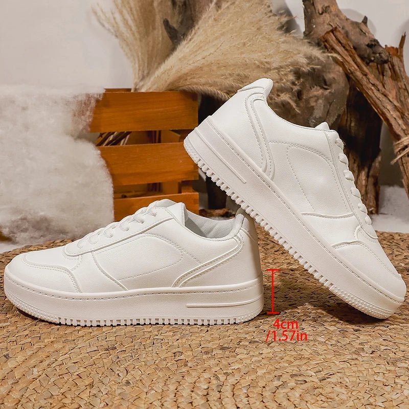 White Platform Sneakers – Chunky Lace - Up PU Leather Shoes for Women - The PM Edit