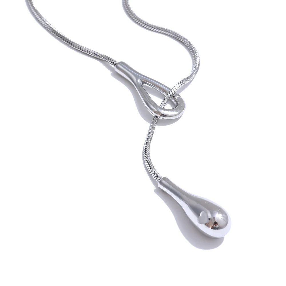 Teardrop Lariat Snake Chain Necklace | 18K PVD Gold Stainless Steel Statement Jewelry
