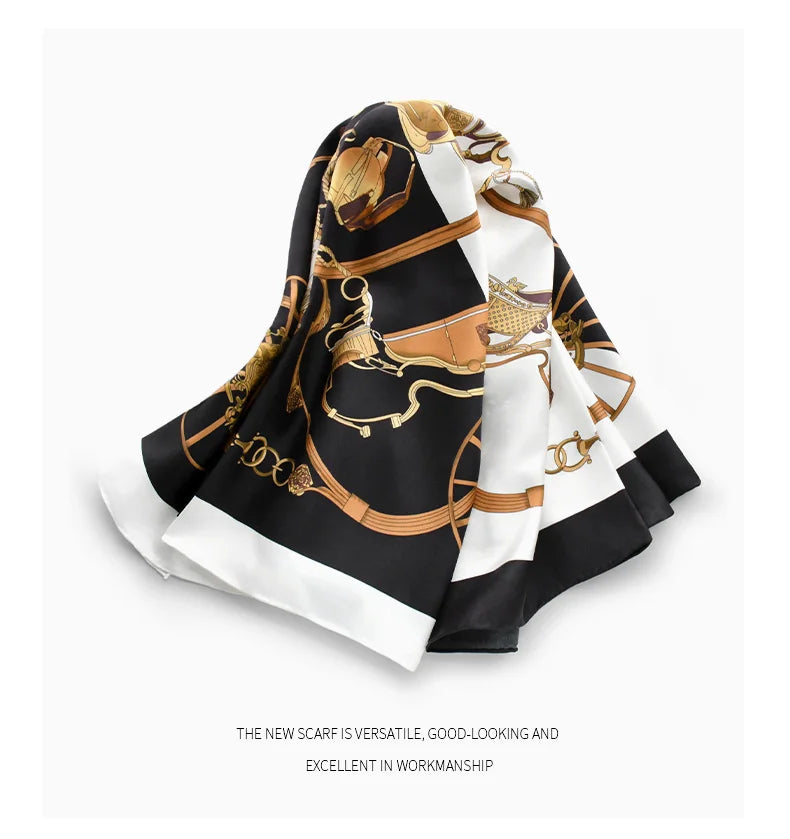 Equestrian Wheel Print Silk Shawl Scarf | 90x90cm