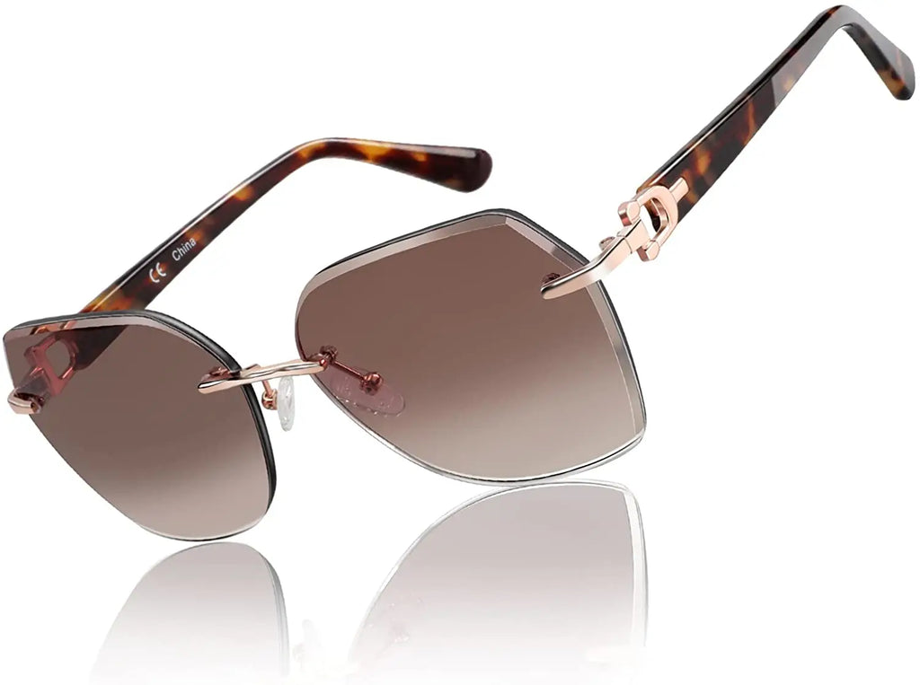 Rimless Oversized Butterfly Sunglasses | UV400 | Diamond-Cut Lenses