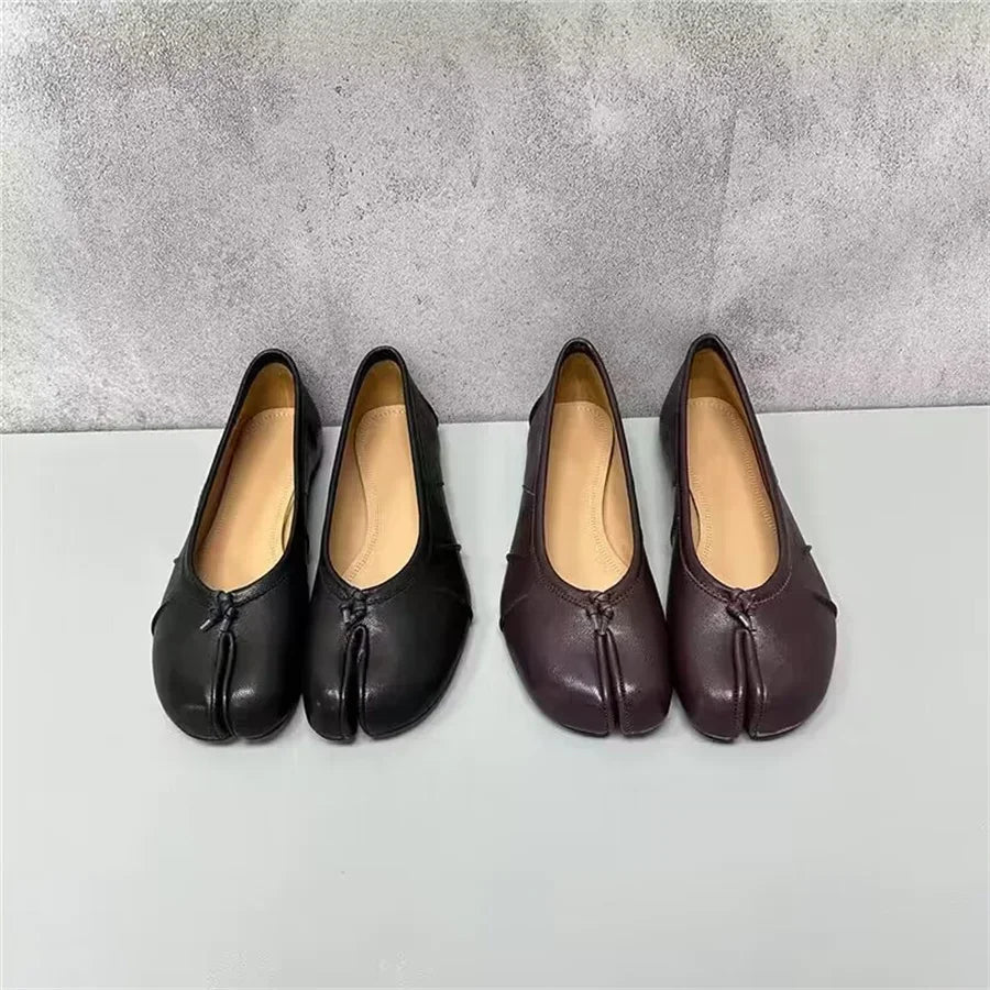Split Toe Tabi Ballet Flats – Slip-On Leather Loafers for Women