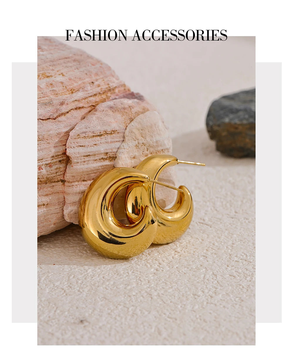 Chunky Crescent Hoop Earrings | PVD Stainless Steel | Gold & Silver