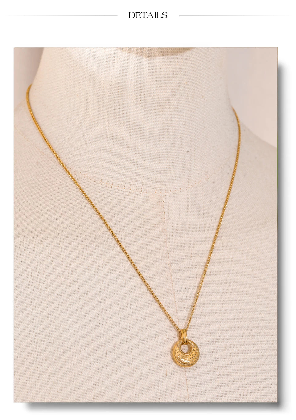 Textured Donut Pendant Necklace | 18K PVD Gold Plated Stainless Steel Jewelry