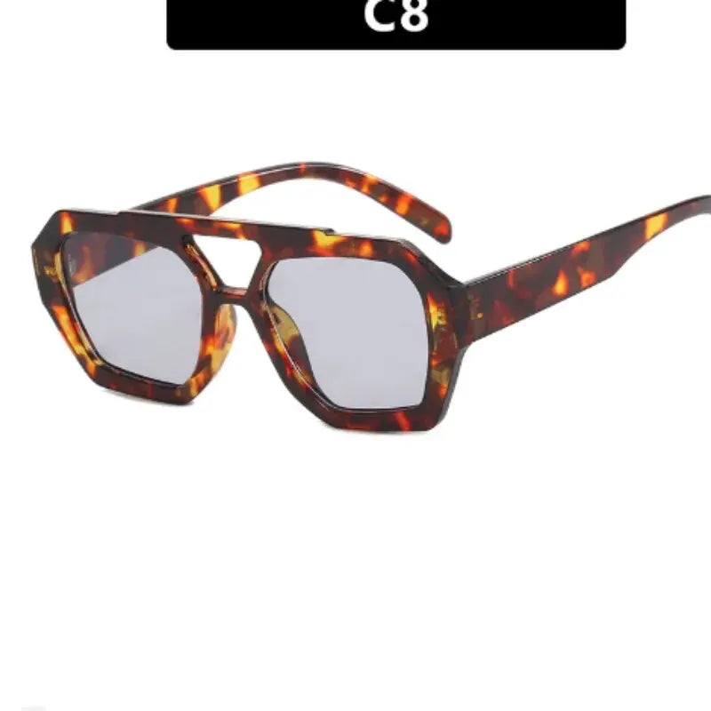 Tortoise Shell Double Beam Geometric Sunglasses | Retro Oversized Eyewear