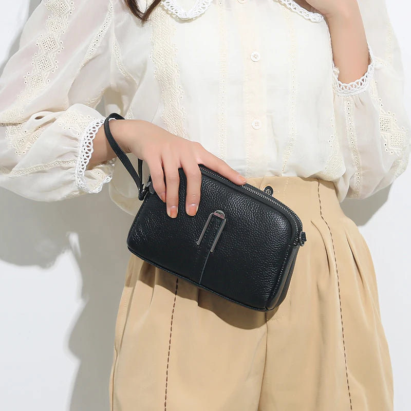 Genuine Cow Leather Crossbody Messenger Flap Bag for Women