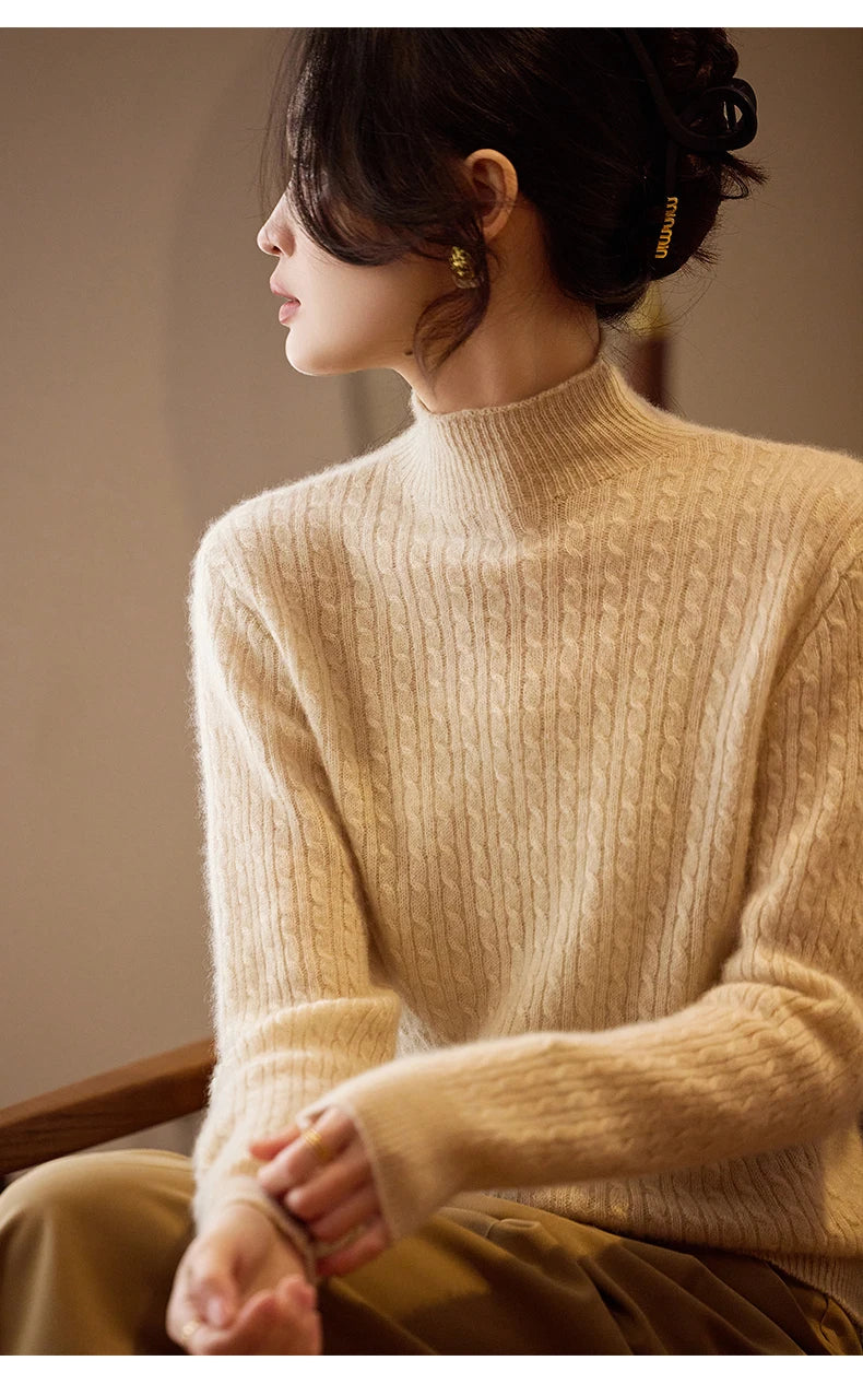 Wool Mock Neck Sweater | Heavyweight Knit, Loose Fit | Women's