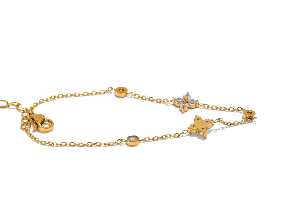 Delicate Cubic Zirconia Flower Stainless Steel Thin Link Bracelet | The PM Edit