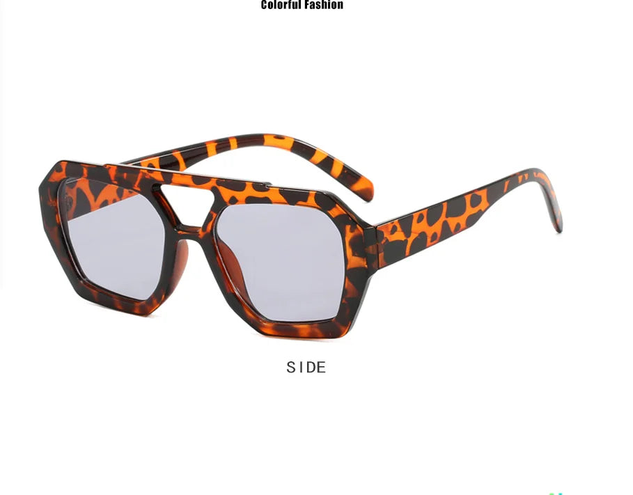 Tortoise Shell Double Beam Geometric Sunglasses | Retro Oversized Eyewear