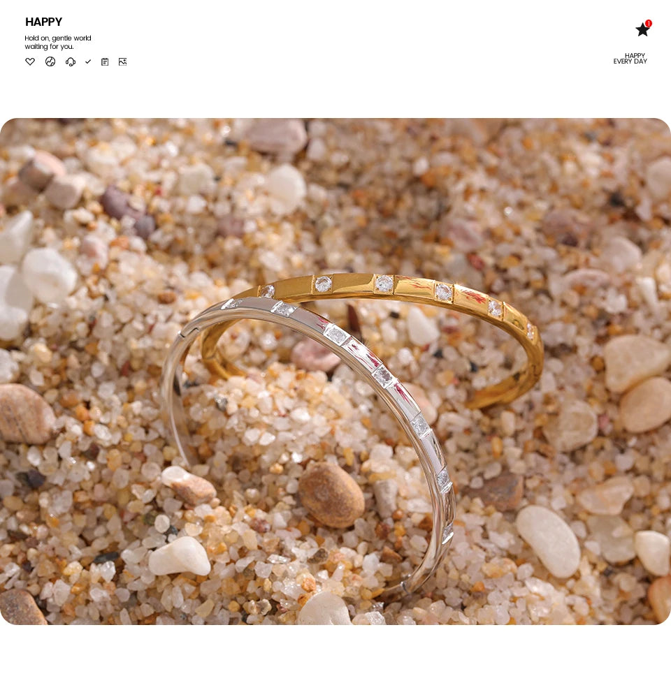 PVD-Plated Stainless Steel Cubic Zirconia Bangle Bracelet