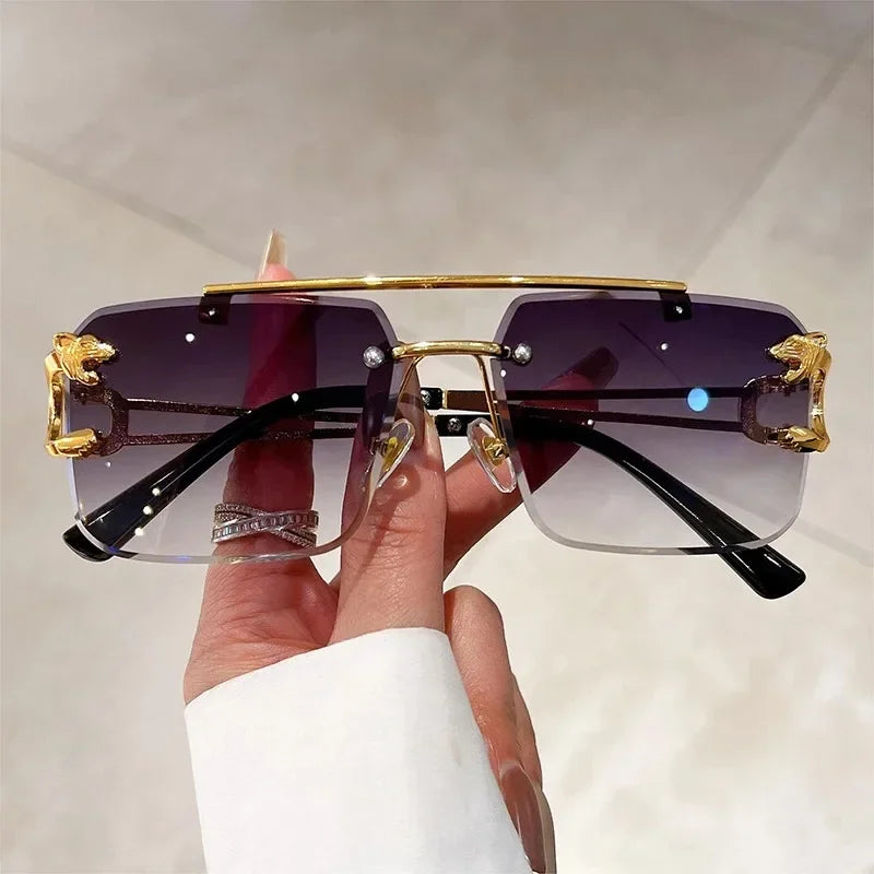 Panther Temple Rimless Square Sunglasses