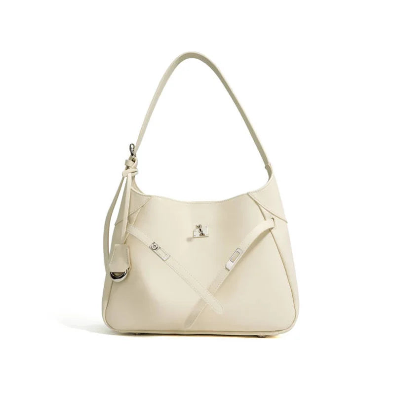 Buckle Cowhide Leather Baguette Shoulder Bag | Underarm Tote