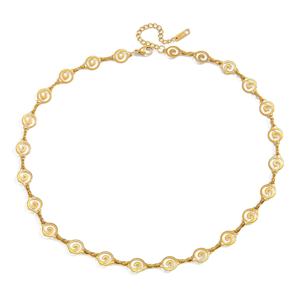 Gold Spiral Swirl Link Chain Necklace | 18K PVD Stainless Steel Statement Jewelry - The PM Edit