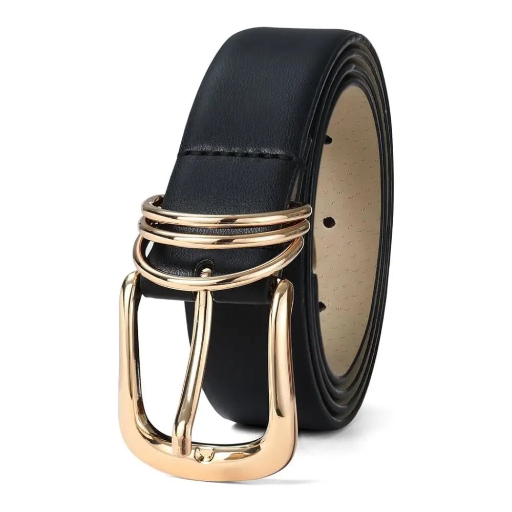 Triple - Ring Gold Buckle PU Leather Belt | Women's Fashion Waist Belt - The PM Edit