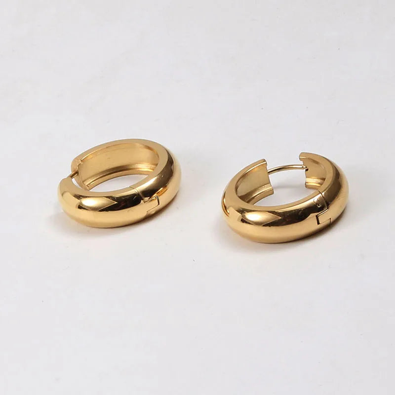 Thick Gold Huggie Hoop Earrings | 18K Gold Plated Stainless Steel Waterproof Jewelry