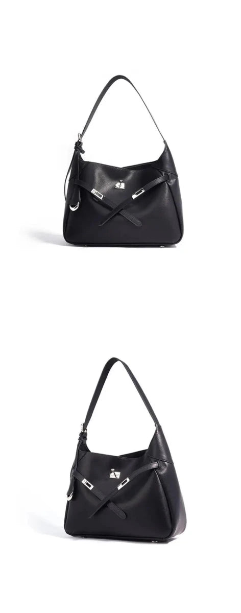 Buckle Cowhide Leather Baguette Shoulder Bag | Underarm Tote - The PM Edit