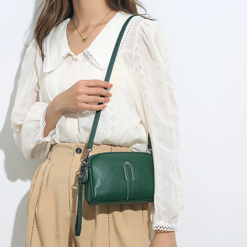 Genuine Cow Leather Crossbody Messenger Flap Bag for Women
