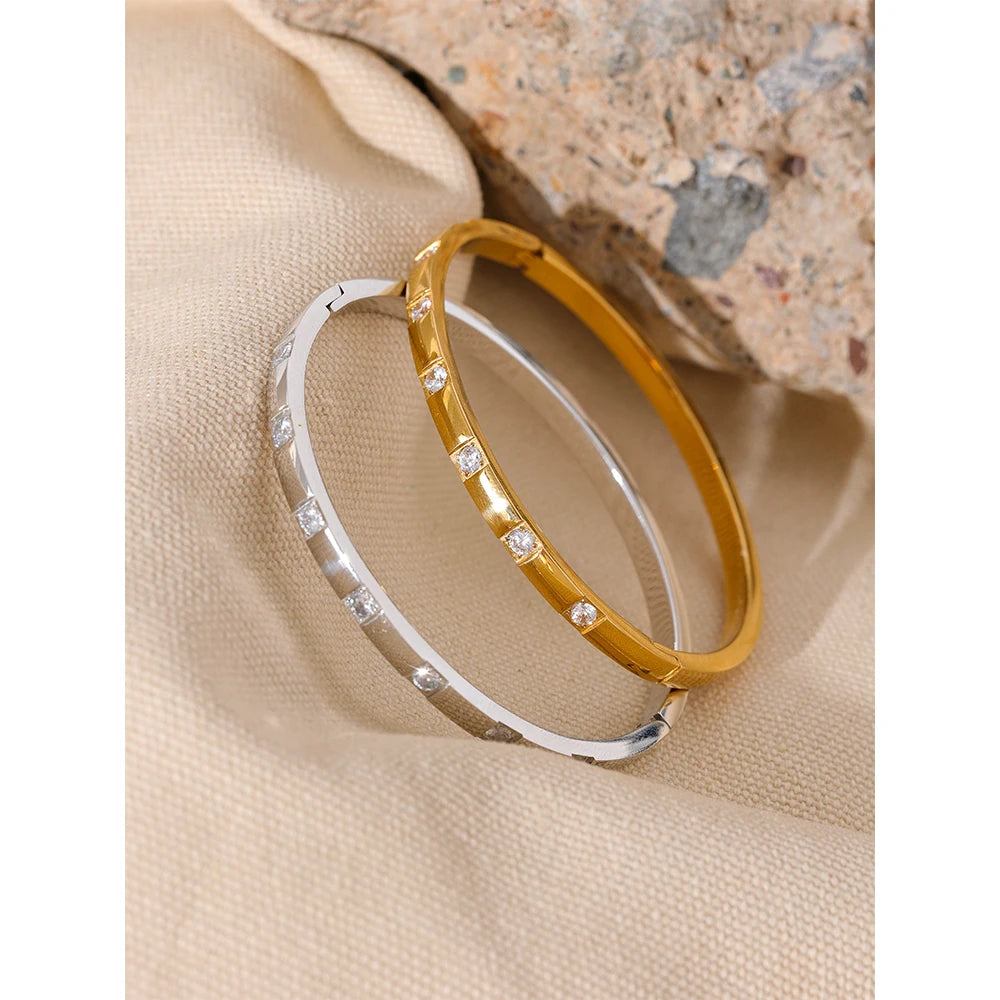 PVD-Plated Stainless Steel Cubic Zirconia Bangle Bracelet