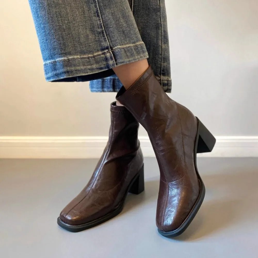 Vintage Square Toe Block Heel Ankle Boots – Soft Leather | Black & Brown - The PM Edit