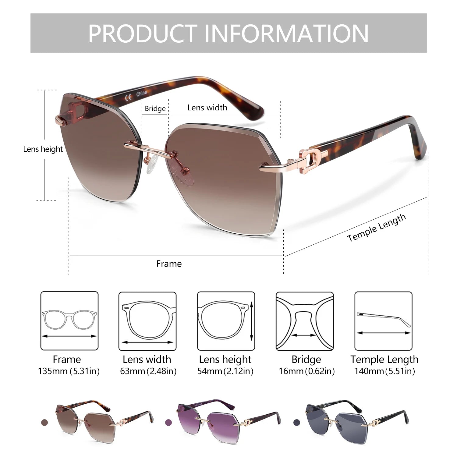 Rimless Oversized Butterfly Sunglasses | UV400 | Diamond-Cut Lenses