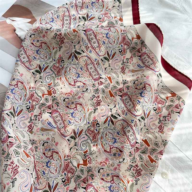 Mulberry Silk Square Scarf | Burgundy Border, Paisley Print | 65x65cm