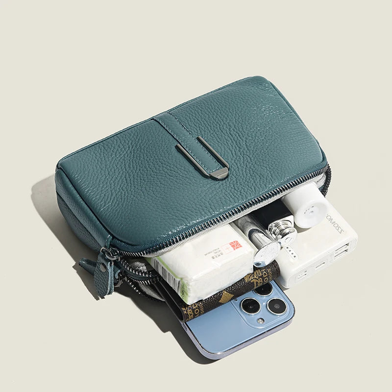 Genuine Cow Leather Crossbody Messenger Flap Bag for Women