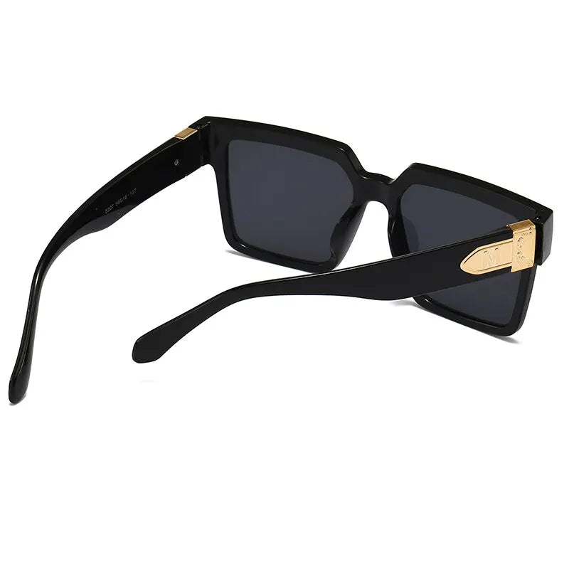 Black Oversized Square Sunglasses for Women | Black Designer Frames with Gold Accents