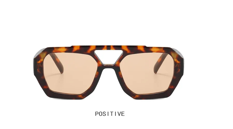 Tortoise Shell Double Beam Geometric Sunglasses | Retro Oversized Eyewear