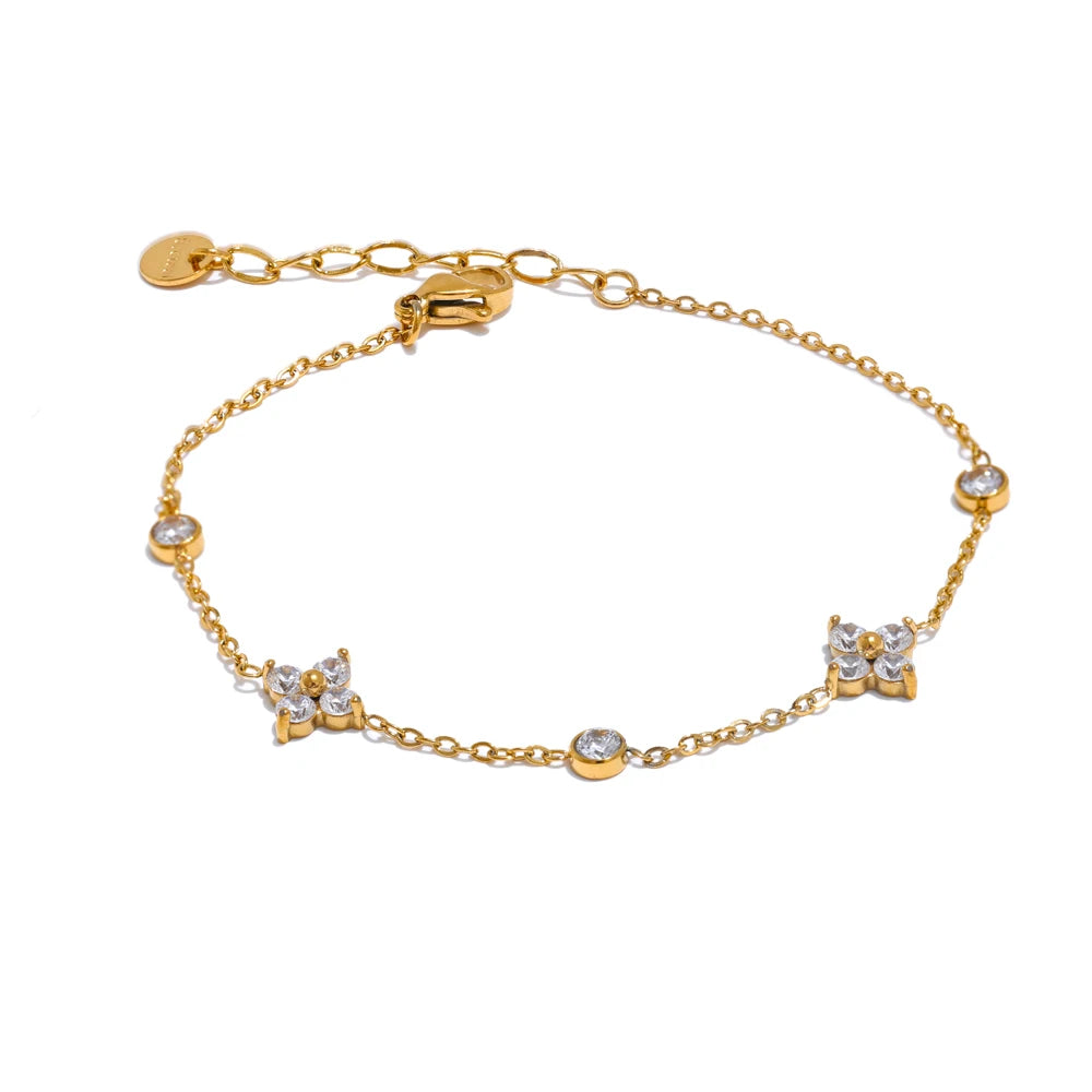 Delicate Cubic Zirconia Flower Stainless Steel Thin Link Bracelet | The PM Edit