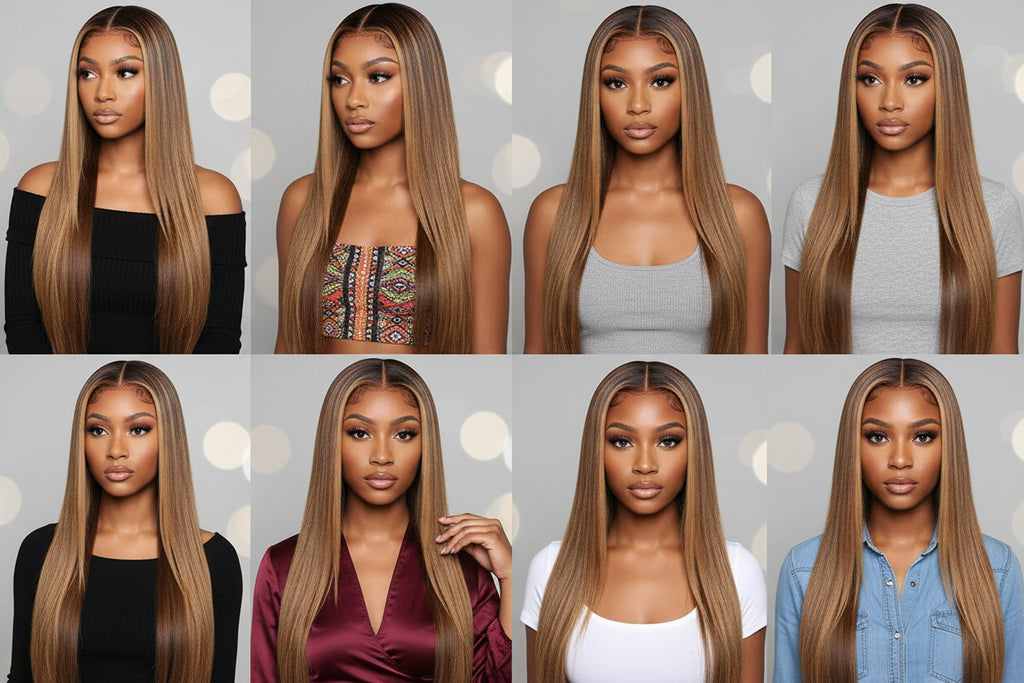 5x5 P4/27 Honey Blonde Ombre Highlight HD Lace Front Wig | 180% Density | 100% Human Hair