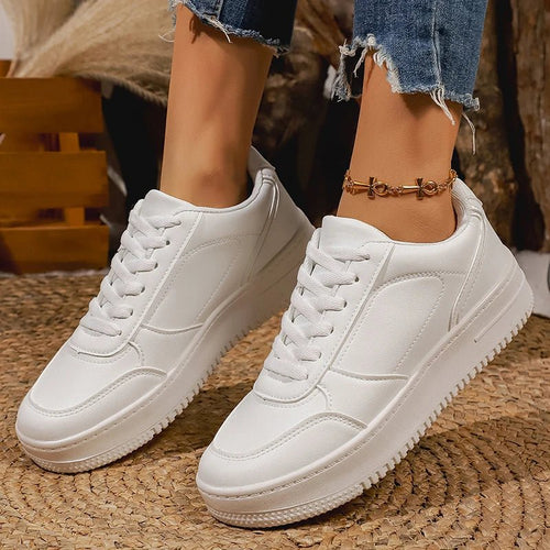 White Platform Sneakers – Chunky Lace - Up PU Leather Shoes for Women - The PM Edit