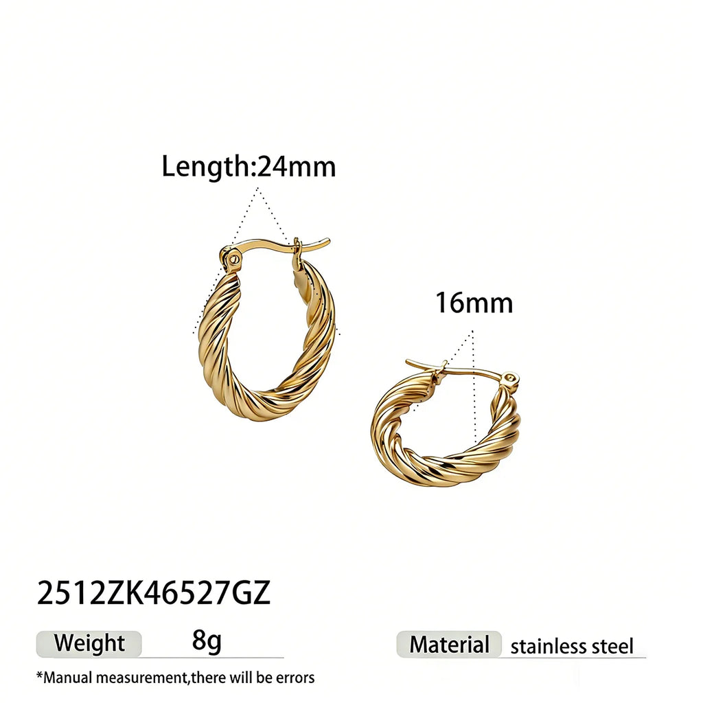 Twisted Rope Gold Hoop Earrings | 18K PVD Waterproof Stainless Steel Jewelry