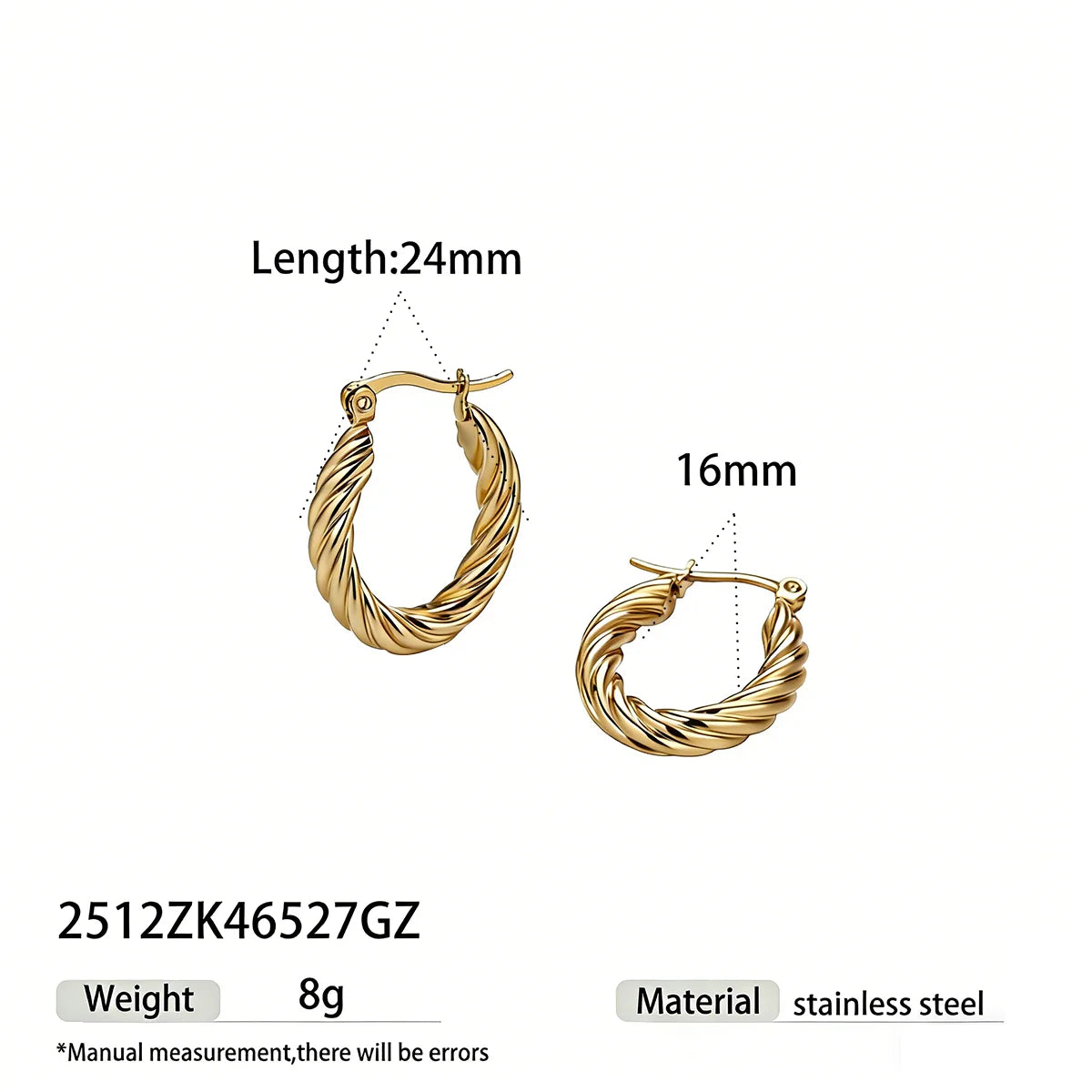 Twisted Rope Gold Hoop Earrings | 18K PVD Waterproof Stainless Steel Jewelry