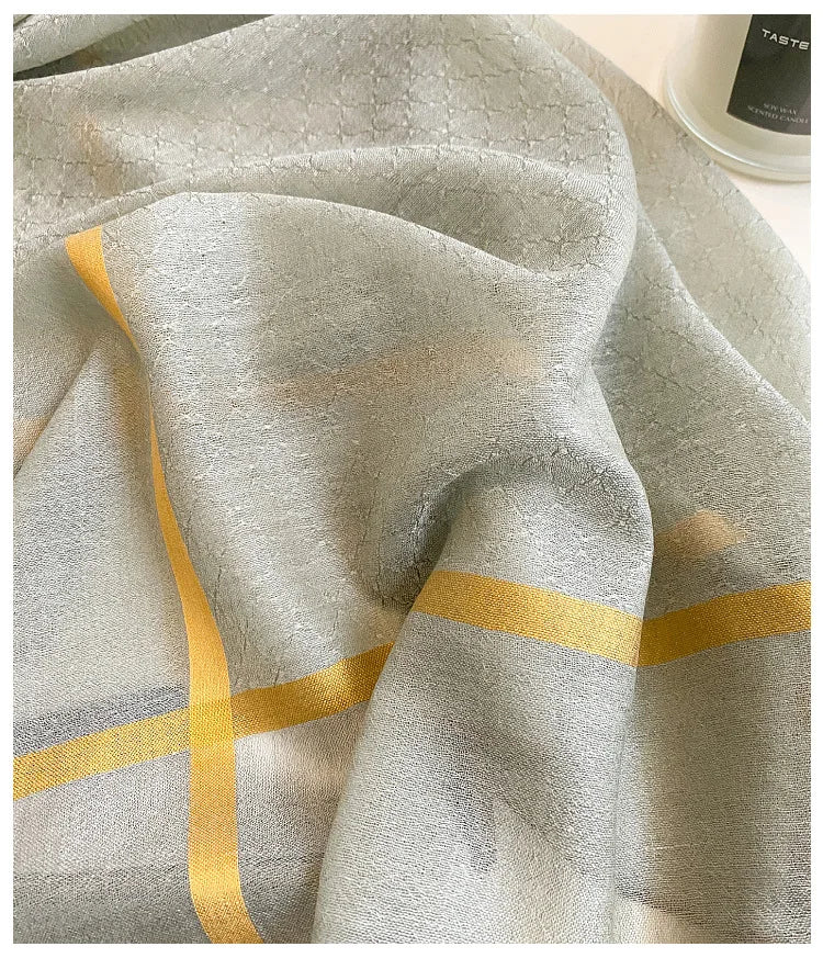 Cashmere Square Scarf | Geometric Grid Pattern, Double-Sided | 65x65cm