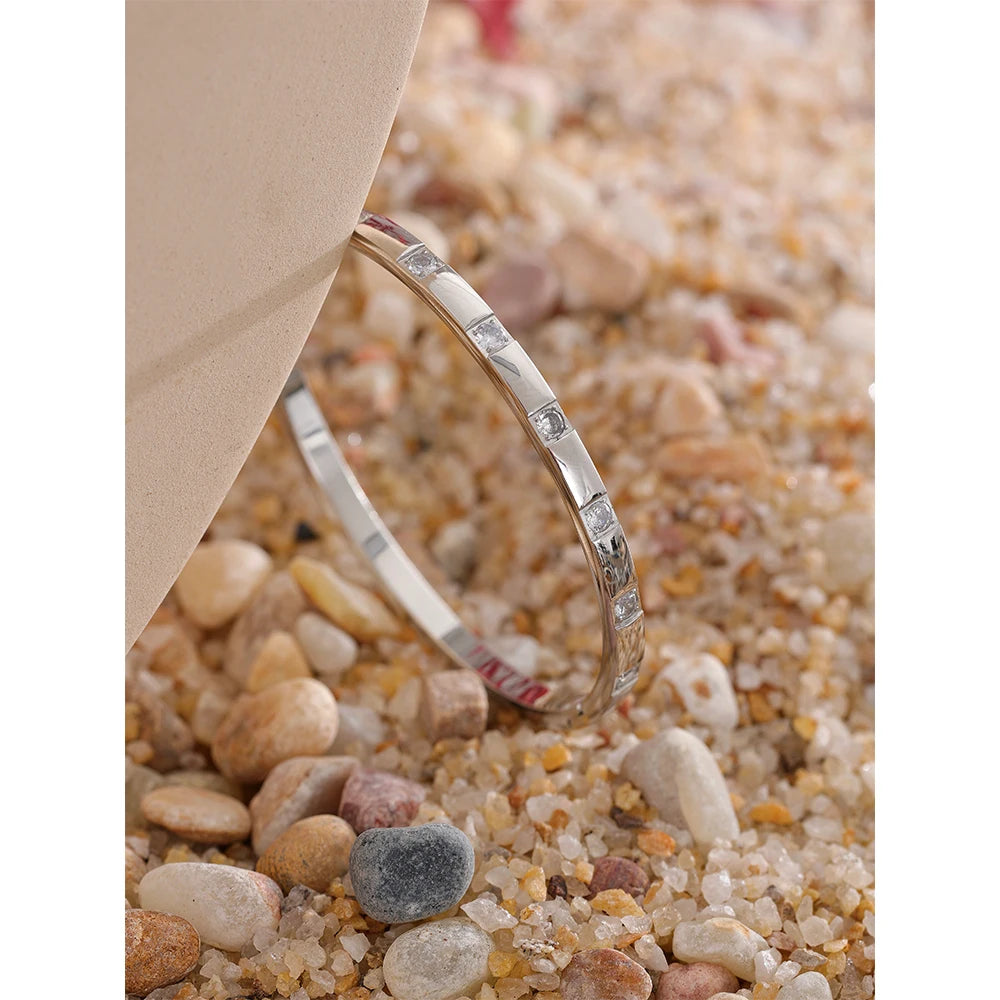 PVD-Plated Stainless Steel Cubic Zirconia Bangle Bracelet