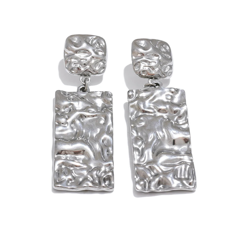 Women's Geometric Stainless Steel Rectangle Drop Earrings | PVD Gold & Steel Options