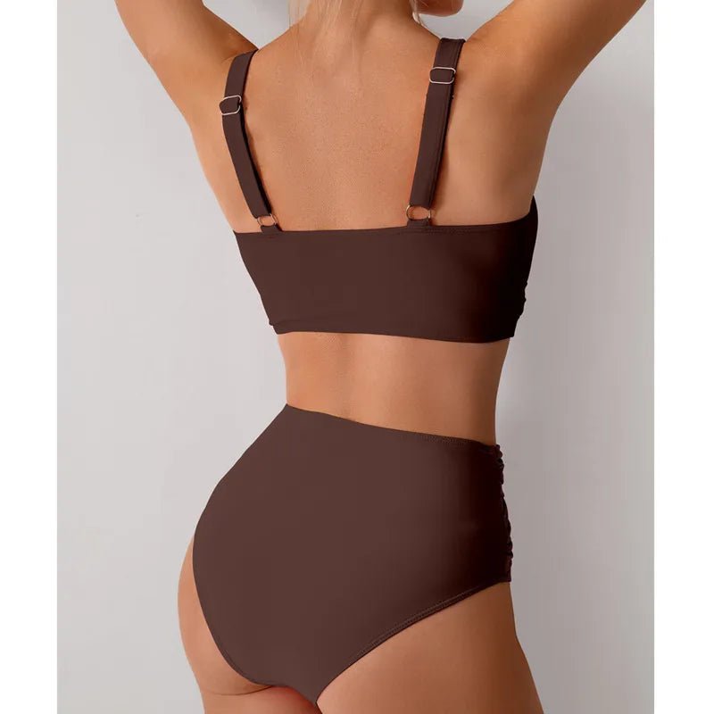 Crossover V - Neck Bikini Set | Ruched High Waist Bottoms - The PM Edit