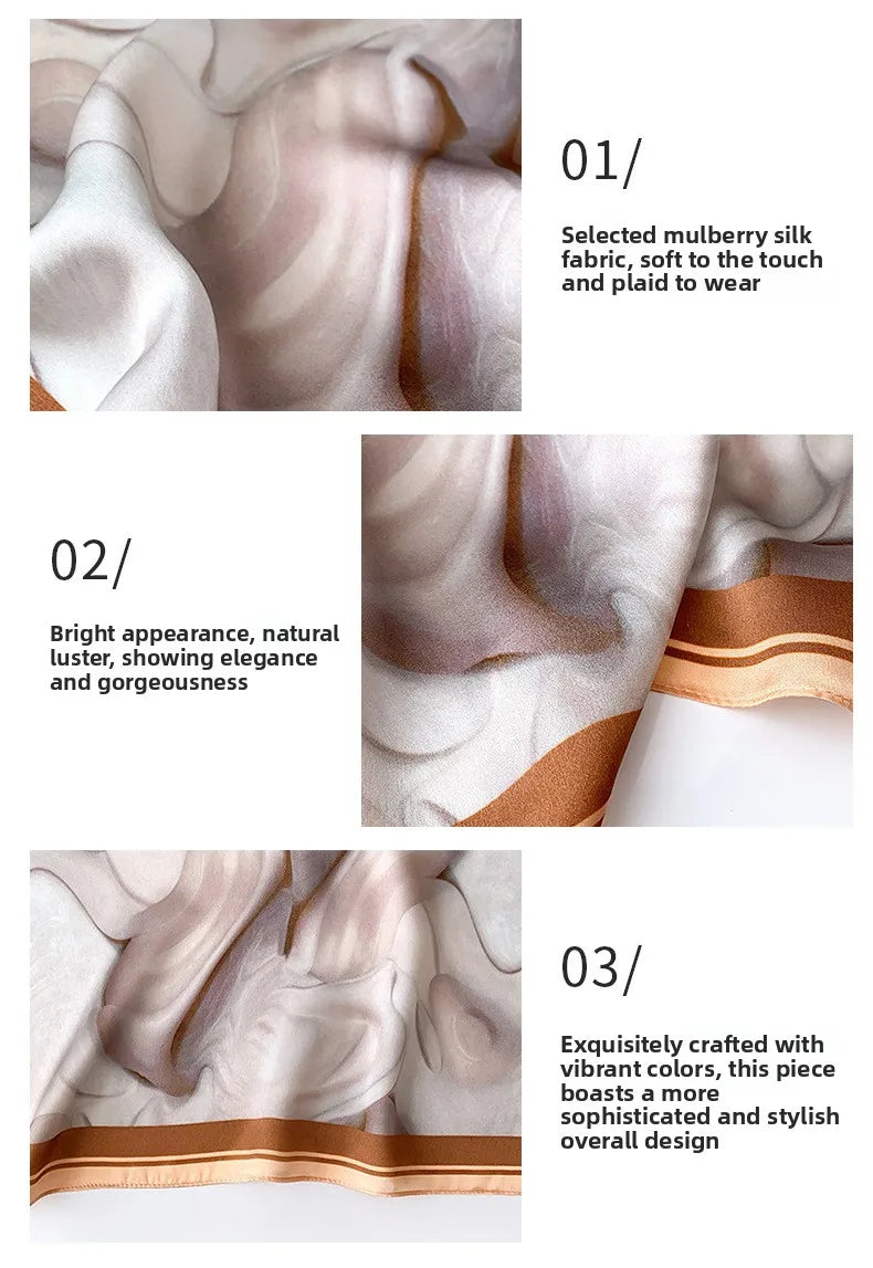 Marble Print Silk Satin Square Scarf | 53x53cm