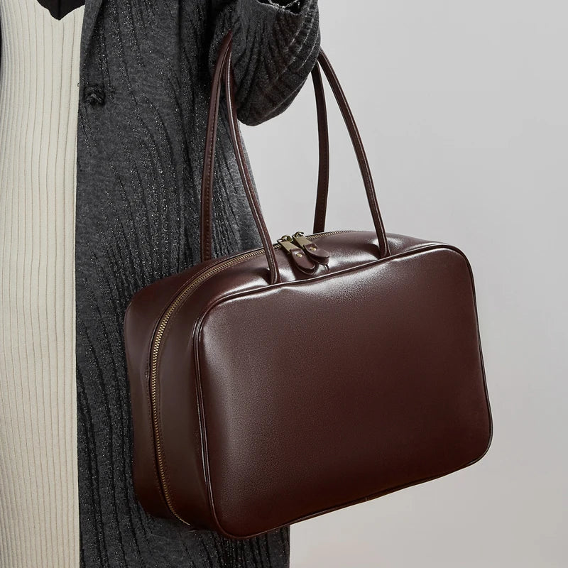 Genuine Cowhide Leather Tote Satchel | Large Capacity Work Bag