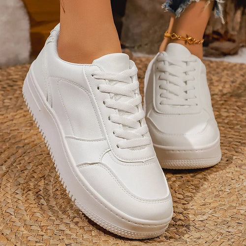 White Platform Sneakers – Chunky Lace - Up PU Leather Shoes for Women - The PM Edit