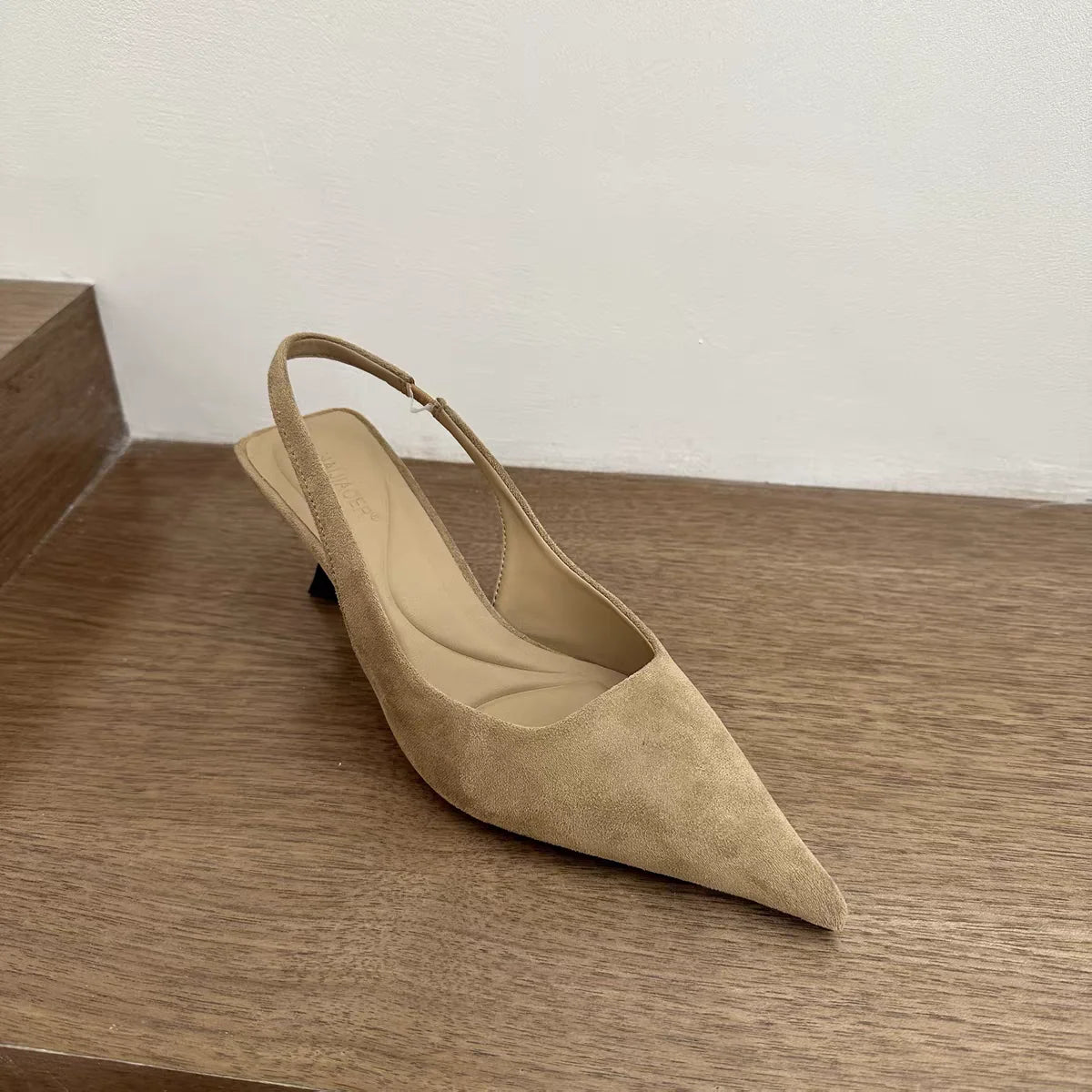 Pointed-Toe Slingback Kitten Heels