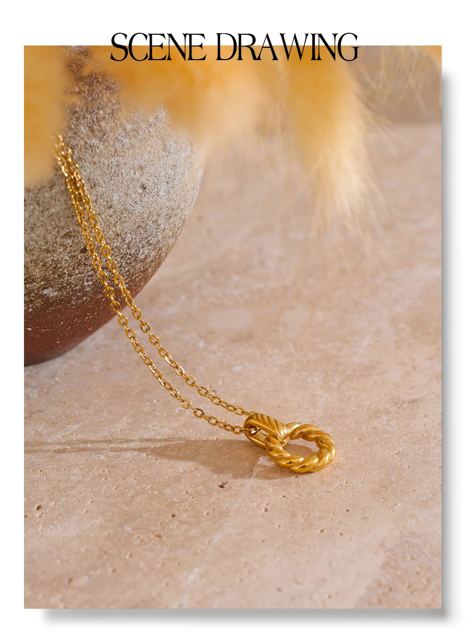 Twisted Rope Circle Pendant Necklace | 18K PVD Gold & Silver Stainless Steel Jewelry
