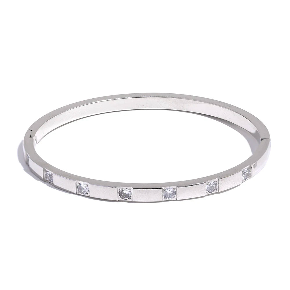 PVD-Plated Stainless Steel Cubic Zirconia Bangle Bracelet
