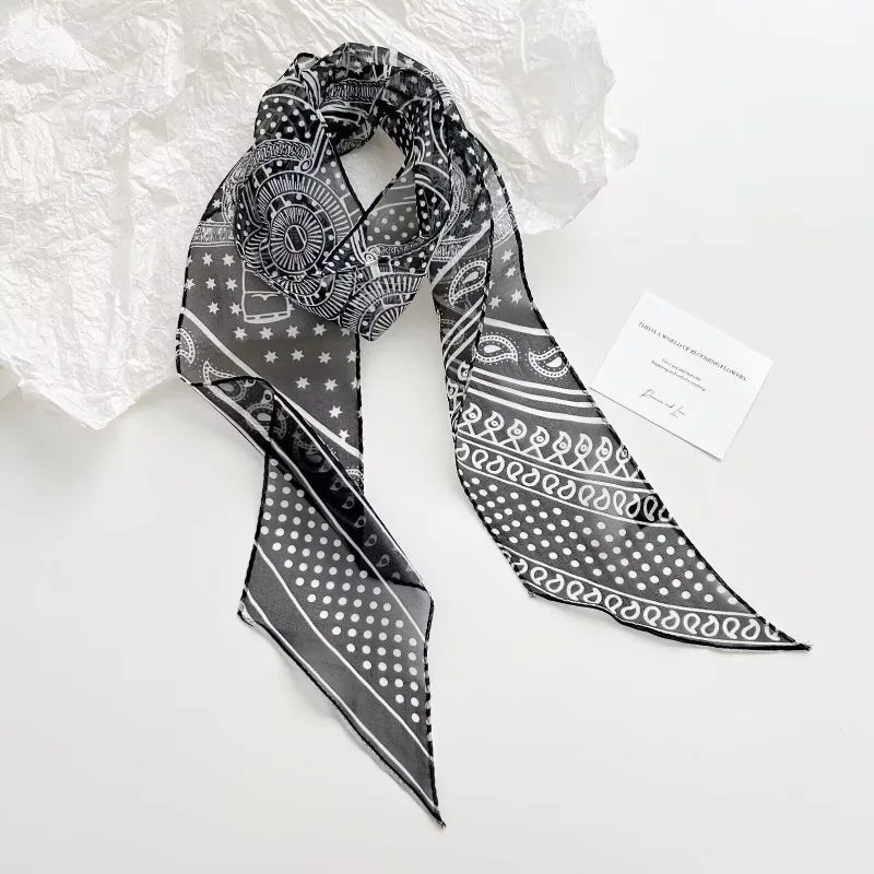 Floral Chiffon Silk-Feel Scarf, 135 x 10 cm | 6 Colors