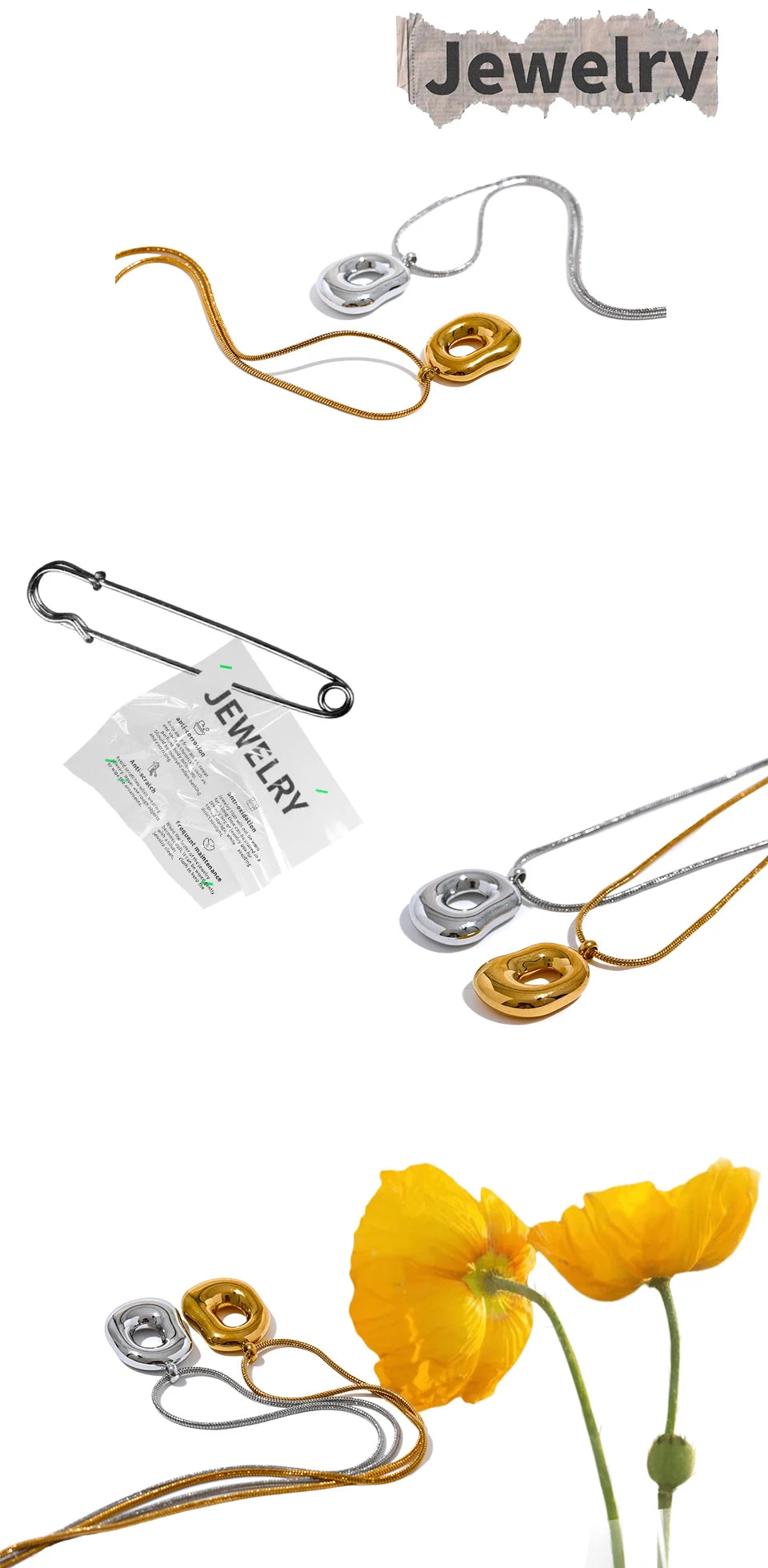Chunky Hollow Geometric Pendant Necklace | 18K PVD Gold & Silver Stainless Steel Statement Jewelry