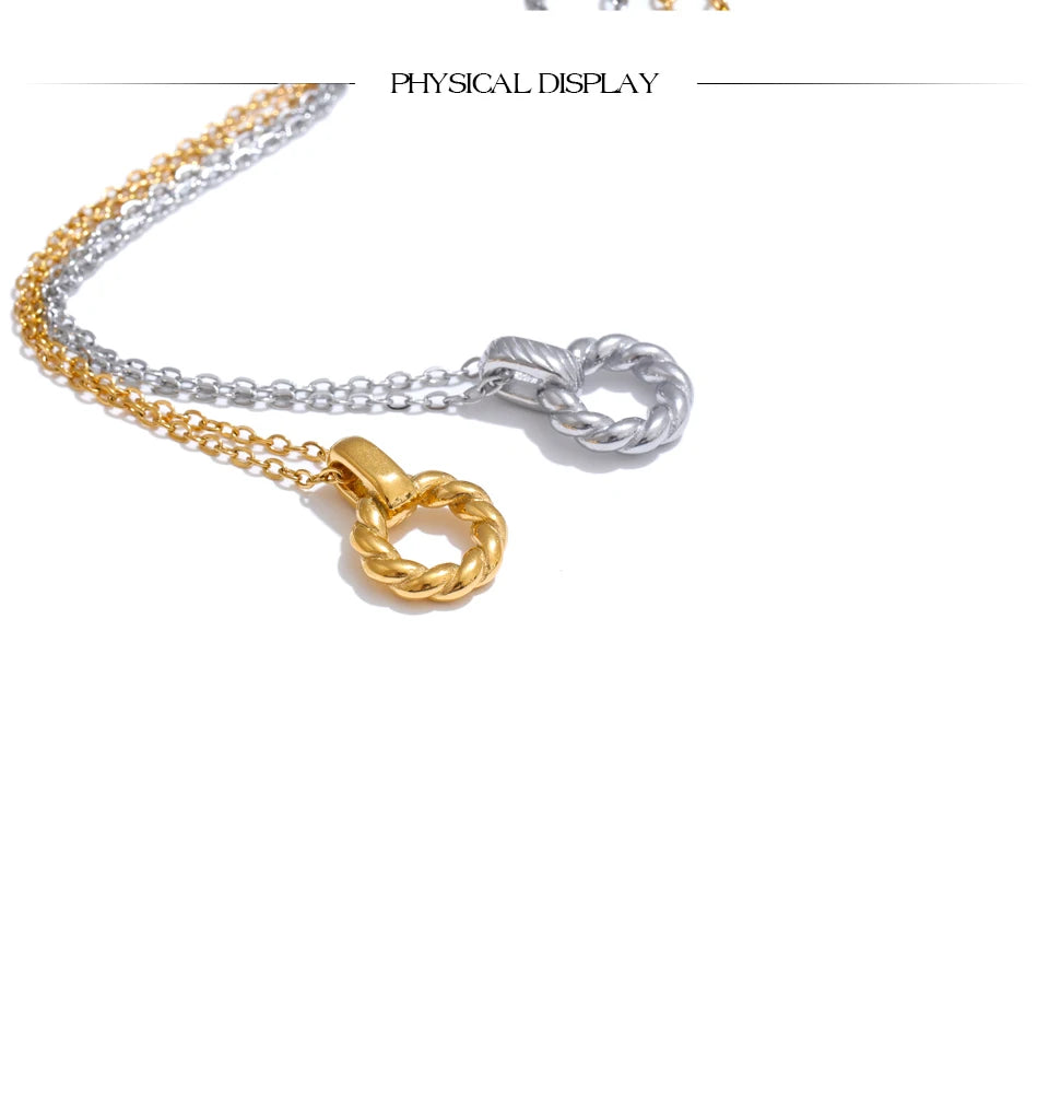 Twisted Rope Circle Pendant Necklace | 18K PVD Gold & Silver Stainless Steel Jewelry