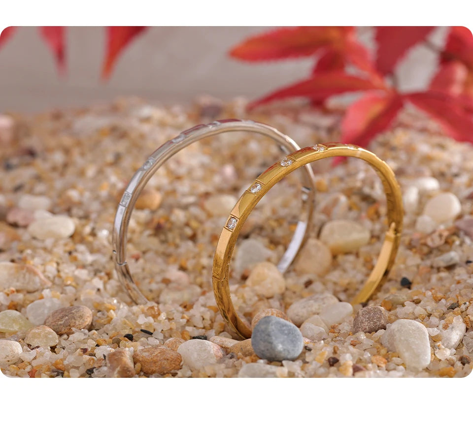 PVD-Plated Stainless Steel Cubic Zirconia Bangle Bracelet