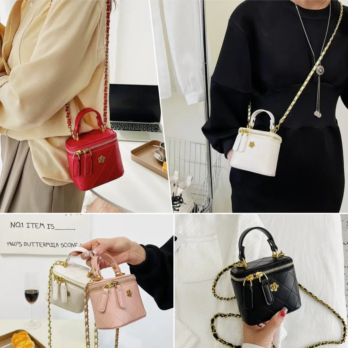 Small Shoulder Bucket Mini Bag Crossbody with Metal Chain – Trendy and Versatile Handbag