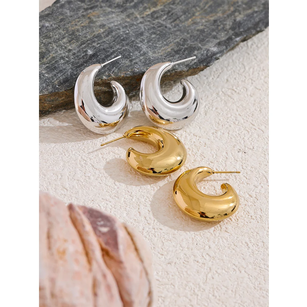 Chunky Crescent Hoop Earrings | PVD Stainless Steel | Gold & Silver