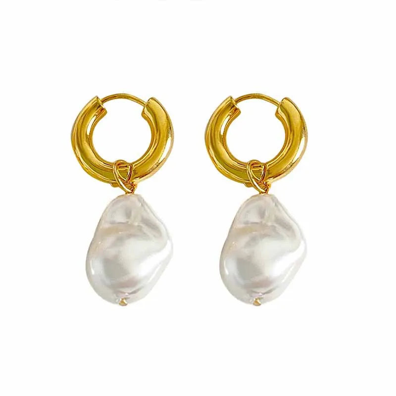 Baroque Pearl Huggie Drop Earrings