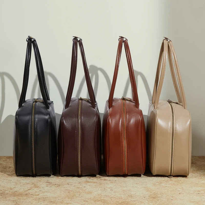 Genuine Cowhide Leather Tote Satchel | Large Capacity Work Bag
